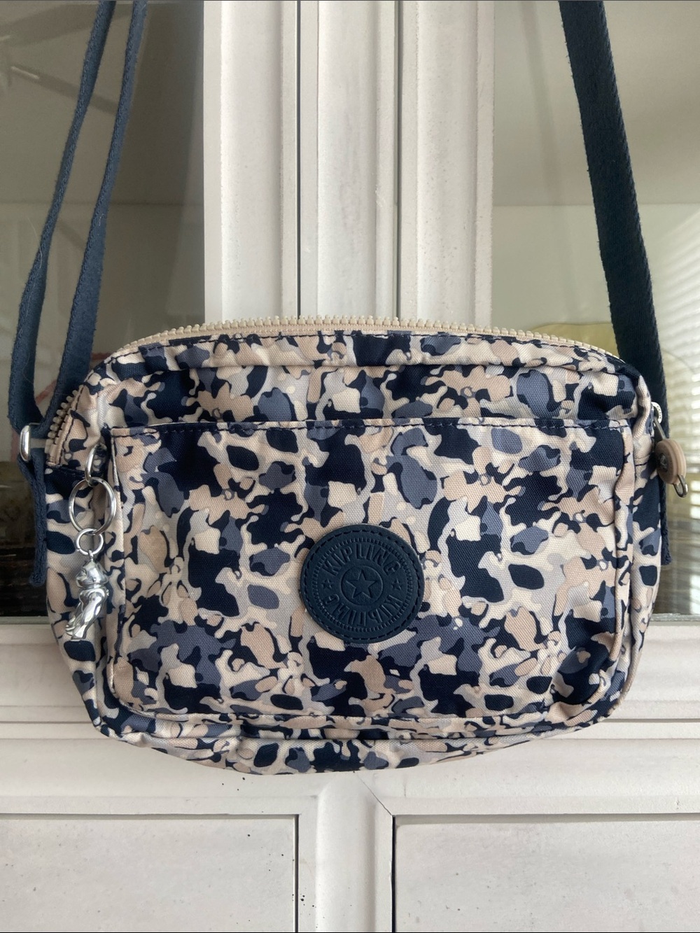 Kipling Navy & Cream Patterned Crossbody Bag